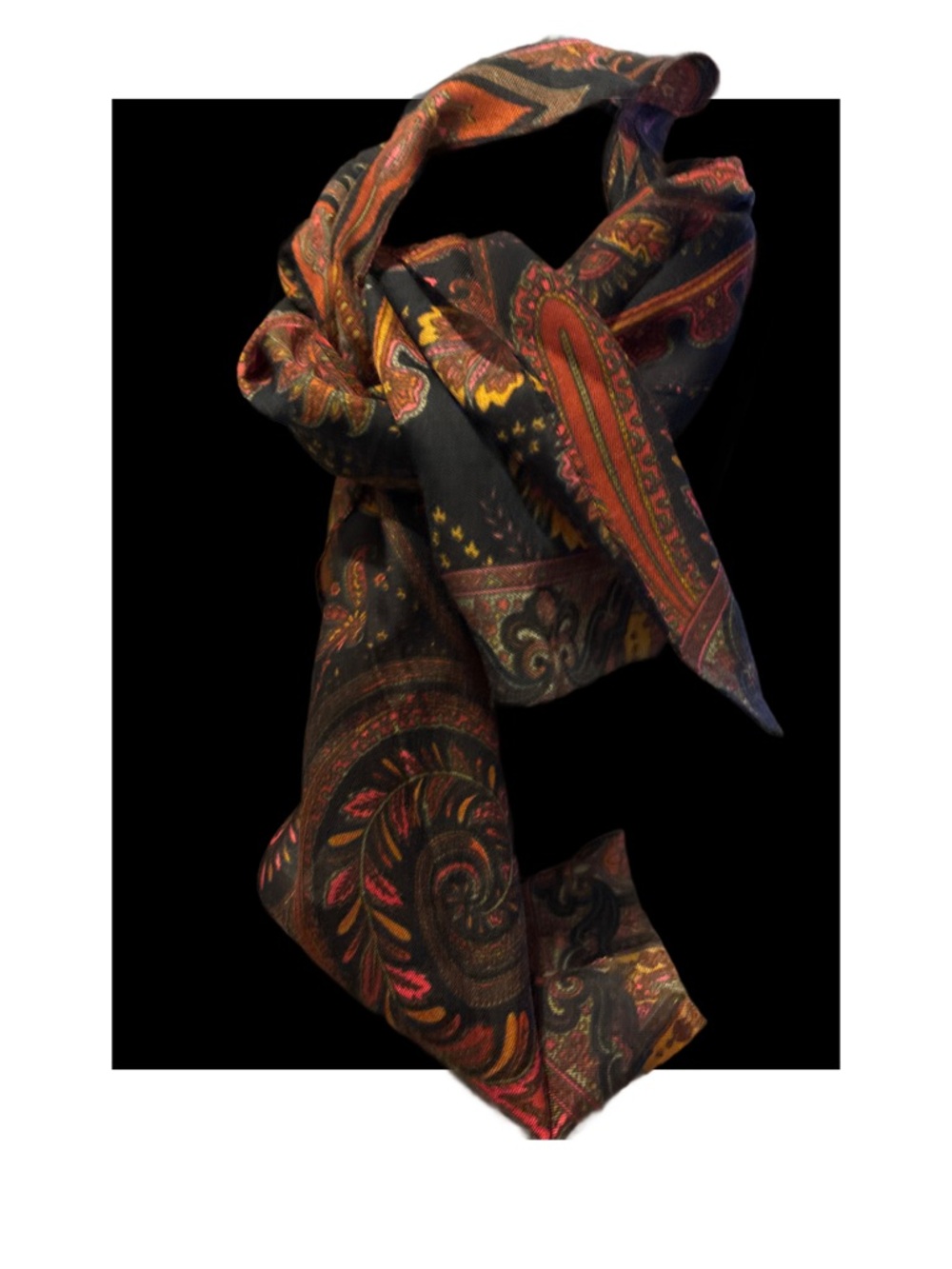 Vintage Paisley Black Scarf with Autumn Hues NWOTS - Picture 10 of 13